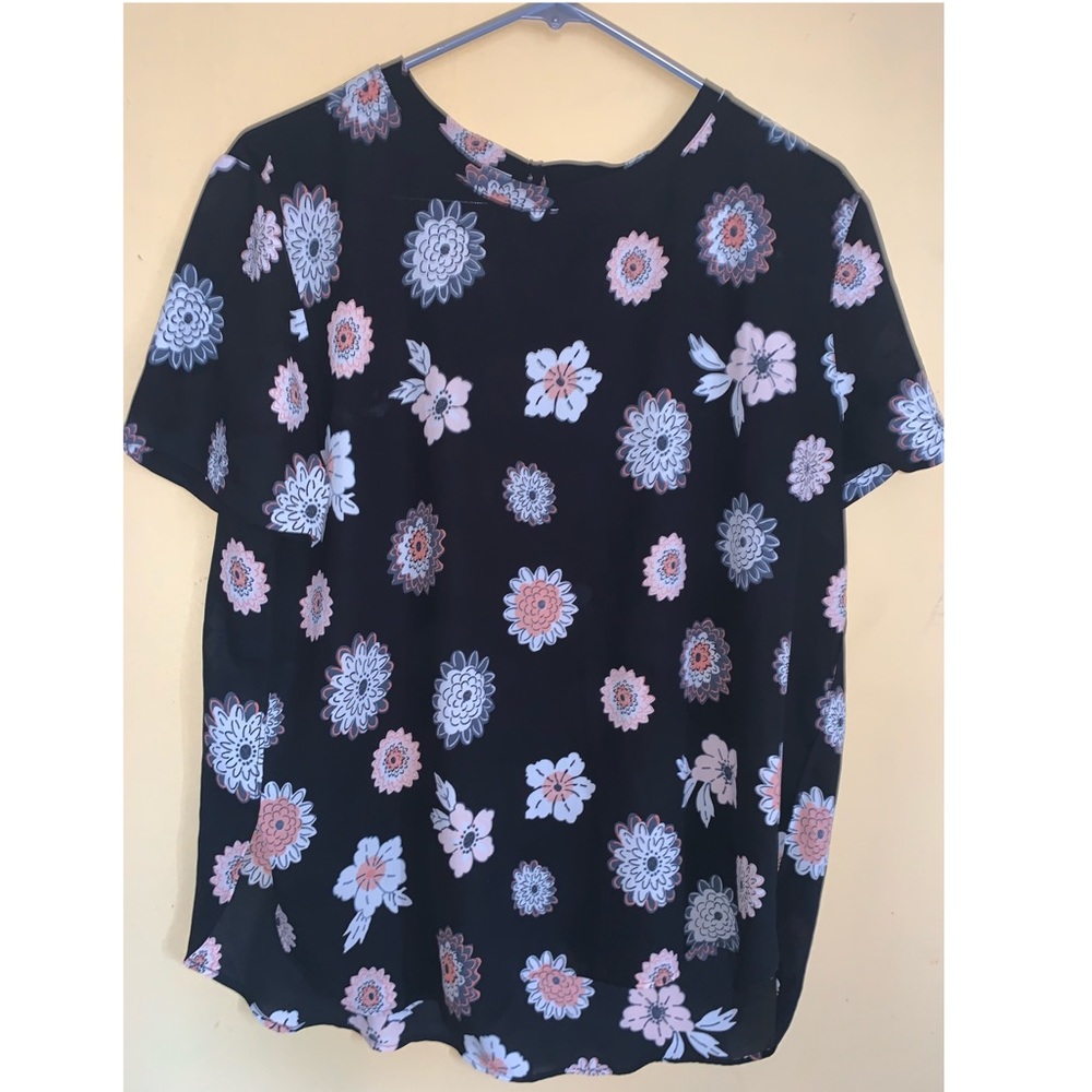 Loft black chiffon floral top size L